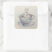 Waterverf konijn in bloementheekop vierkante sticker (Tas)