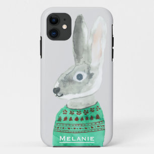Waterverf konijn in Sweater Grey Personalized Case-Mate iPhone Case