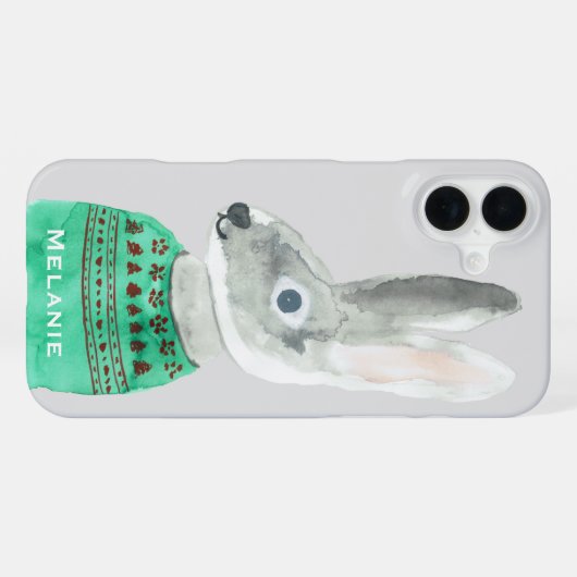Waterverf konijn in Sweater Grey Personalized iPhone Hoesje (Achterkant horizontaal)