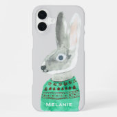 Waterverf konijn in Sweater Grey Personalized iPhone Hoesje (Achterkant)