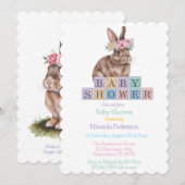 Waterverf konijn met Baby shower van de bloemkroon Kaart (Voorkant / Achterkant)