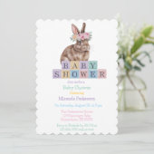 Waterverf konijn met Baby shower van de bloemkroon Kaart (Staand voorkant)