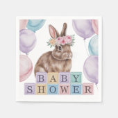 Waterverf konijn met Baby shower van de bloemkroon Servet (Voorkant)