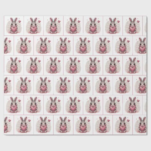 Waterverf konijn met roze hart cadeaupapier (Vlak)