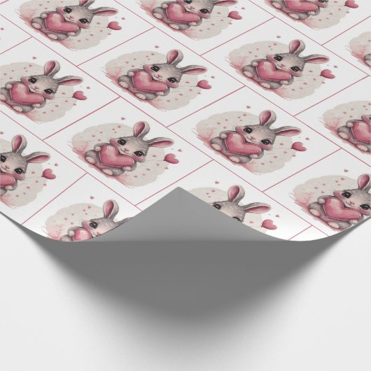 Waterverf konijn met roze hart cadeaupapier (Hoek)