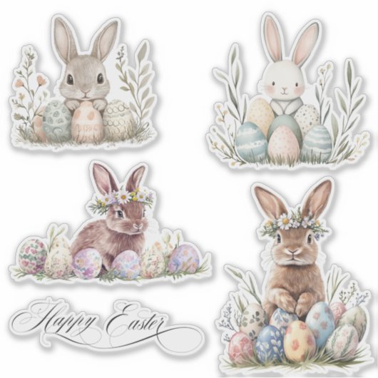 Waterverf konijn Paaslente Sticker (Voorkant)