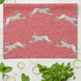 Waterverf Konijn Rode Bloemen Keuken Handdoek