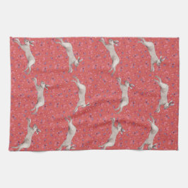 Waterverf Konijn Rode Bloemen Keuken Handdoek