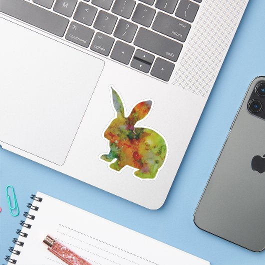  Waterverf konijn Sticker (Laptop met iPhone)