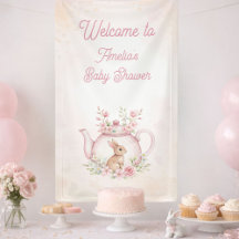 Waterverf Konijn Thee Feestje Bloem Meisje Baby Sh