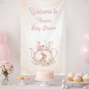 Waterverf Konijn Thee Feestje Bloem Meisje Baby Sh Spandoek