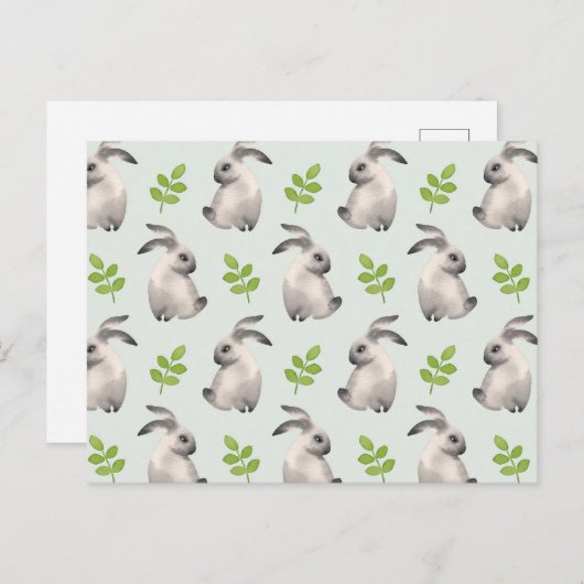 Waterverf konijnen en gras briefkaart (Voorkant / Achterkant)