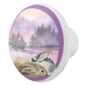 Waterverf konijnen met orchidee Paars Keramische Knop (Rechts)