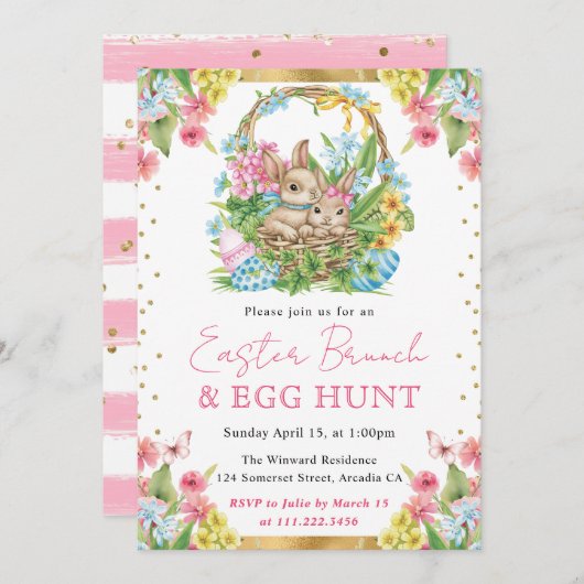 Waterverf konijnen voorjaarsbrunch kaart (Voorkant / Achterkant)