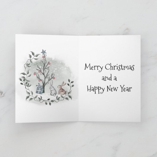 Waterverf konijnenkerstbomen kaart (Binnen)