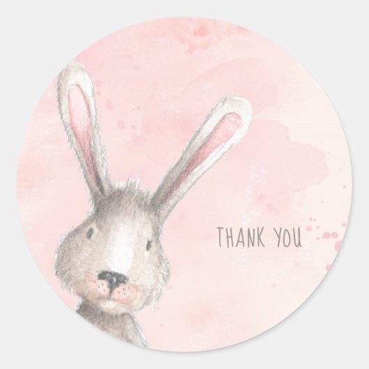 Waterverf Konijnenkonijn Dank u douane Ronde Sticker (Voorkant)