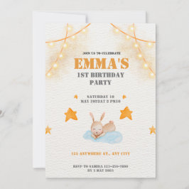 Waterverf konijnenkonijn eerste verjaardag kaart