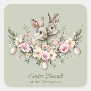 Waterverf konijnenkonijnen Floral Easter Brunch Eg Vierkante Sticker
