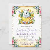 Waterverf konijnenlente bloemen paasbrunch kaart (Voorkant)