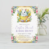 Waterverf konijnenlente bloemen paasbrunch kaart (Staand voorkant)