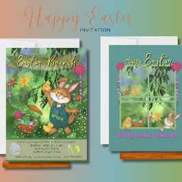 Waterverf konijnenuitnodiging voor paasbrunch kaart