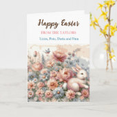 Waterverf  konijntje en bloemenPasen Kaart (Gele Bloem)