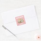 Waterverf konijntje + mand|Happy Easter Vierkante Sticker (Envelop)