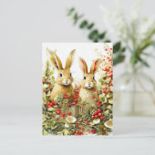 Waterverf konijntjes en wilde bessen briefkaart (Staand voorkant)