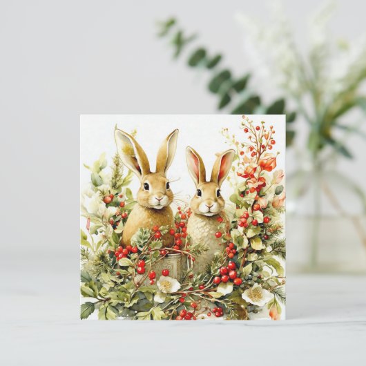 Waterverf konijntjes en wilde bessen kaart (Staand voorkant)