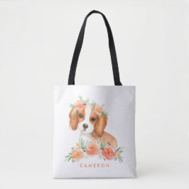 Waterverf koning Charles Spaniel Oranje bloemen Tote Bag