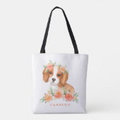 Waterverf koning Charles Spaniel Oranje bloemen Tote Bag (Achterkant)