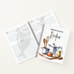 Waterverf kookthema gepersonaliseerd recept notitieboek