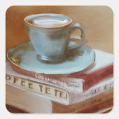 Waterverf Kopje koffie op  boeken Vierkante Sticker (Voorkant)
