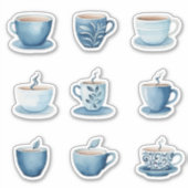 Waterverf Kopjes 3 Blauw Sticker (Voorkant)