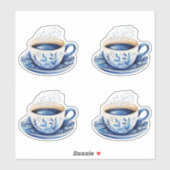 Waterverf Kopjes 5 Blauw Sticker (Vel)