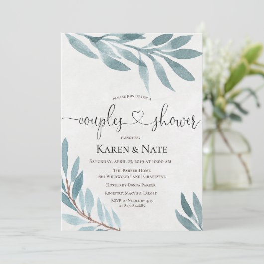 Waterverf Koppels Douche Botanische Uitnodiging (Staand voorkant)