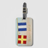 Waterverf koppels monogram maritieme signaalvlagge bagagelabel (Voorkant (verticaal))