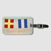Waterverf koppels monogram maritieme signaalvlagge bagagelabel (Voorkant (horizontaal))