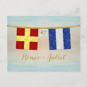 Waterverf koppels monogram maritieme signaalvlagge briefkaart