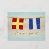 Waterverf koppels monogram maritieme signaalvlagge briefkaart (Voorkant / Achterkant)