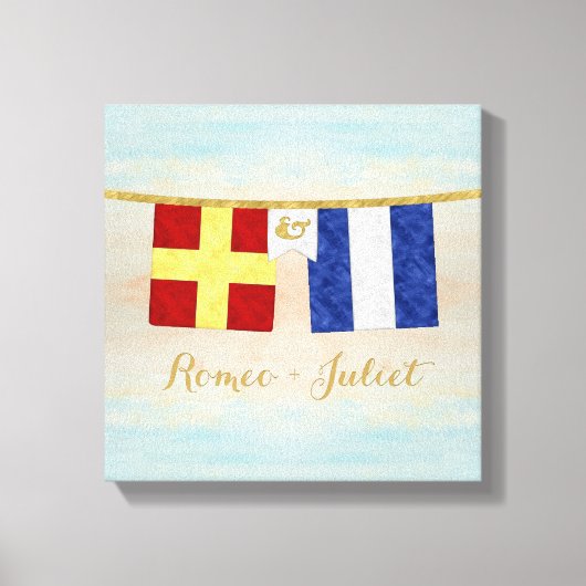 Waterverf koppels monogram maritieme signaalvlagge canvas afdruk (Voorkant)