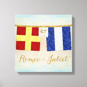 Waterverf koppels monogram maritieme signaalvlagge canvas afdruk