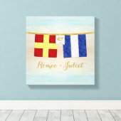 Waterverf koppels monogram maritieme signaalvlagge canvas afdruk (Insitu (Houten vloer))