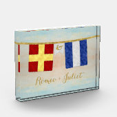 Waterverf koppels monogram maritieme signaalvlagge fotoblokken (Links)