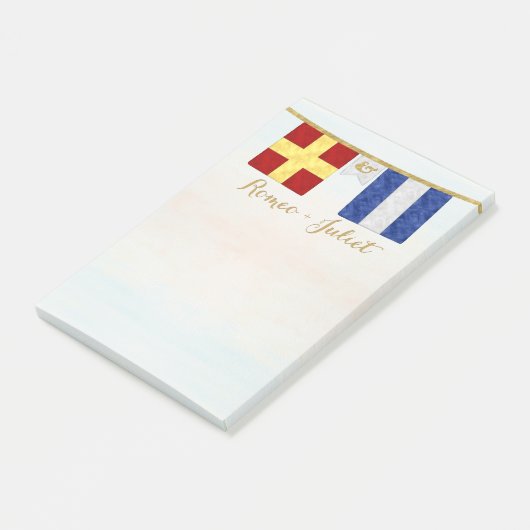 Waterverf koppels monogram maritieme signaalvlagge post-it® notes (Schuin)