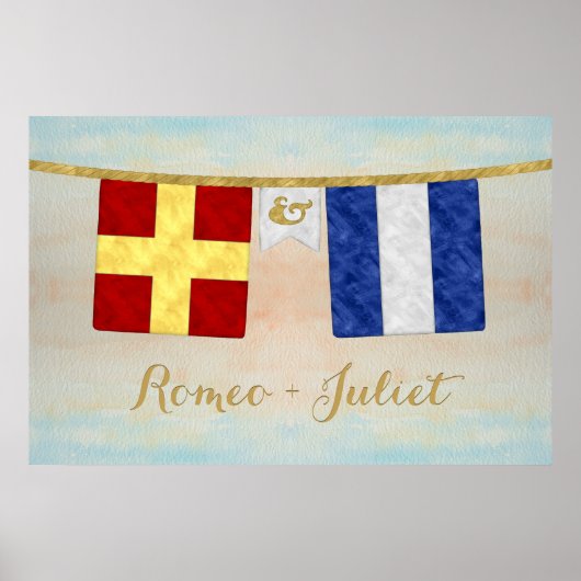 Waterverf koppels monogram maritieme signaalvlagge poster (Voorkant)