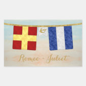 Waterverf koppels monogram maritieme signaalvlagge rechthoekige sticker (Voorkant)