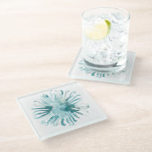 Waterverf koraal - blauw 2 glazen onderzetter (Schuin)