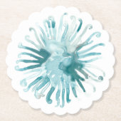 Waterverf koraal - blauw 2 kartonnen onderzetters (Voorkant)