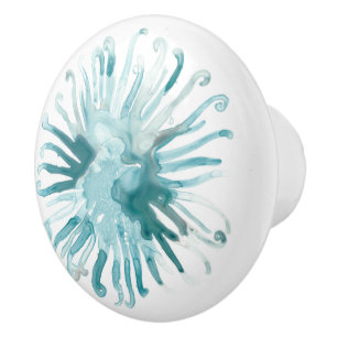 Waterverf koraal - blauw 2 keramische knop